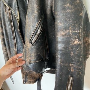 Oversized Vintage leather biker jacket L